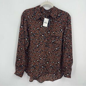 NWT Pleione dark Brown Leopard Button-down shirt Top - Sz S